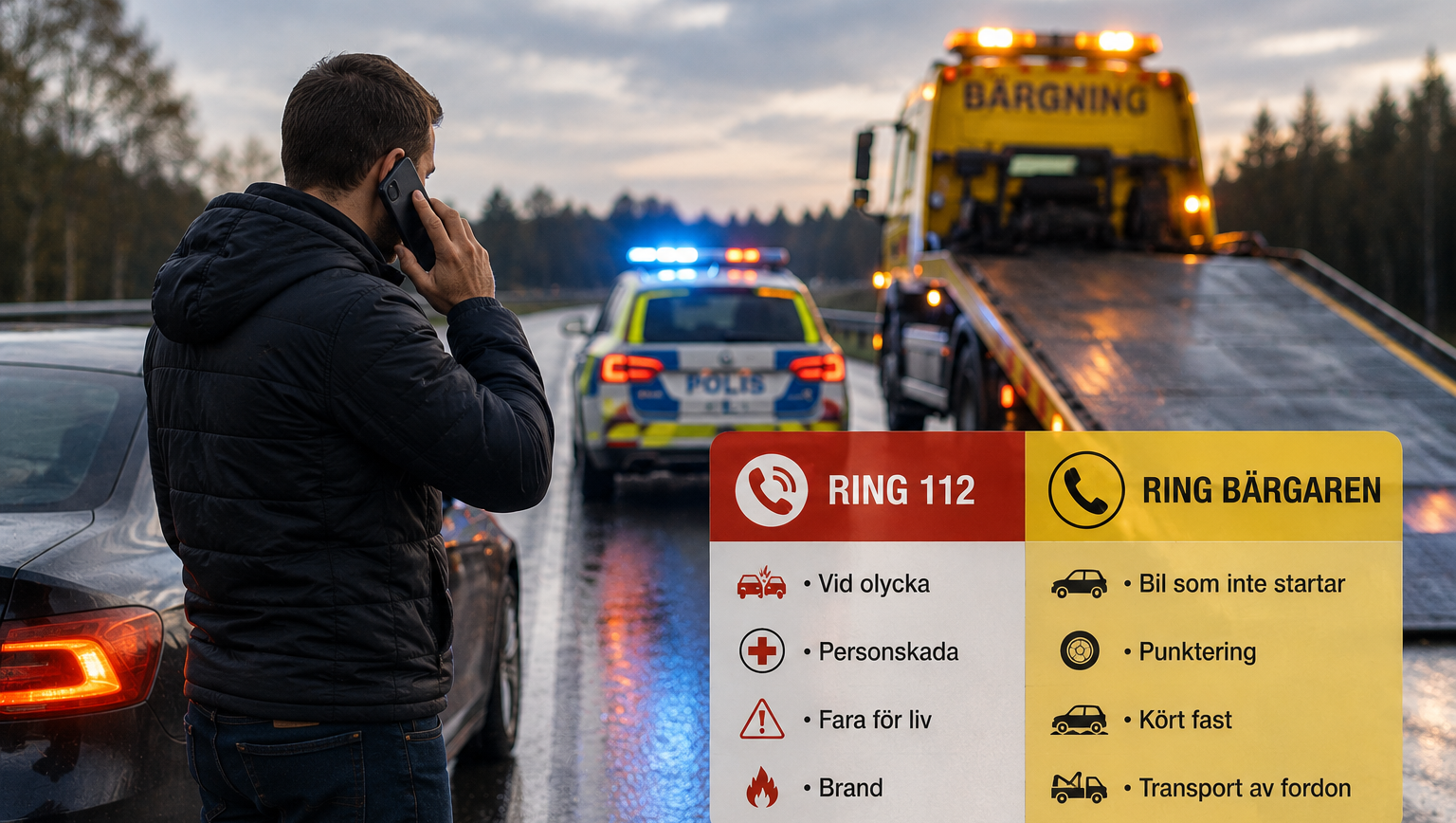 man tvekar att ringa mellan 112 och bärgare